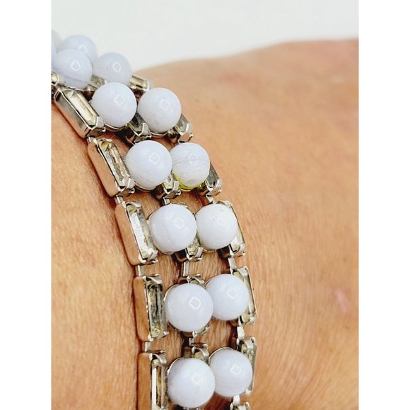 Vintage Designer Light Blue Glass & Rhinestone Amazing Bracelet (A266) - Picture 4 of 6